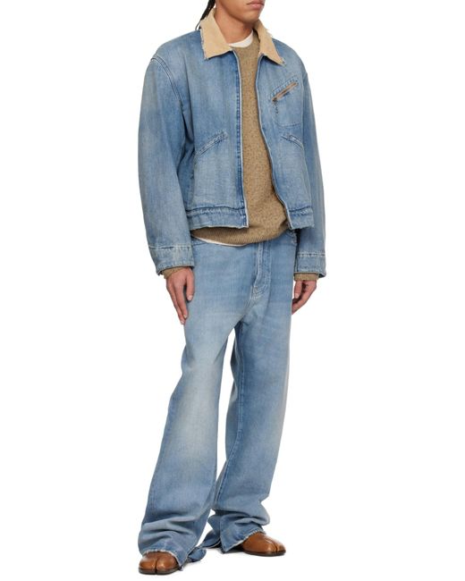 Maison Margiela Blue Zip-Up Denim Bomber Jacket for men