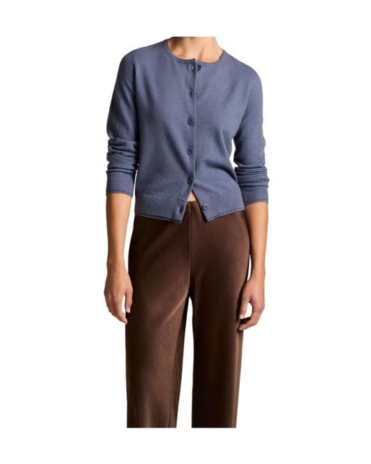 Vince Blue Scallop-Trim Wool Cashmere-Blend Cardigan