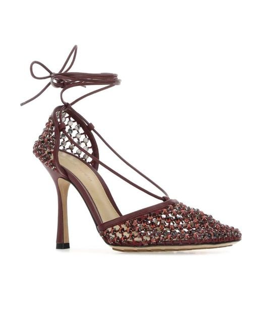Bottega Veneta Pink Burgundy Mesh Stretch Sandals