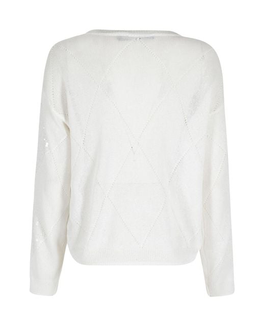 Seventy White Sequined Crew-Neck Knitted Sweater