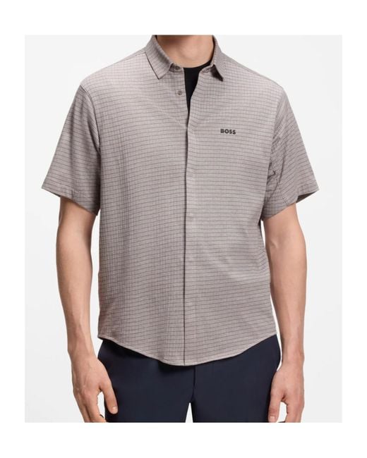 Boss Gray Regular-Fit Cotton Shirt With Performance Features for men