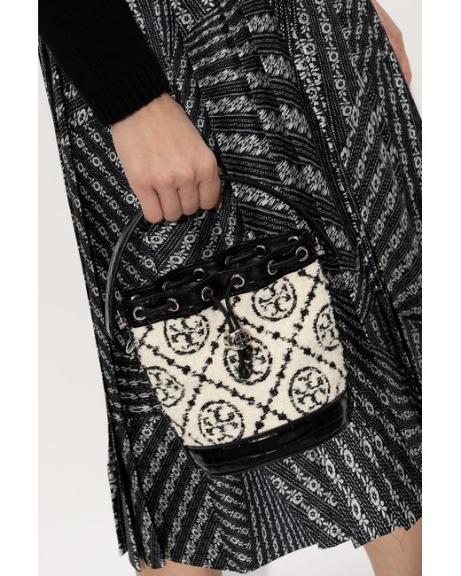 Tory Burch Black Mini Bouclé Bucket Bag