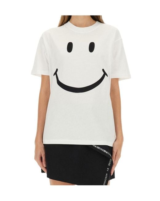 Moschino White Smile Printed Crewneck T-Shirt