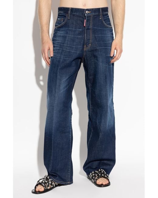 DSquared² Blue Logo Patch Wide-Leg Jeans for men