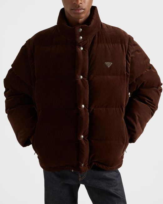 Prada Brown Triangle-Logo Button-Up Jacket for men