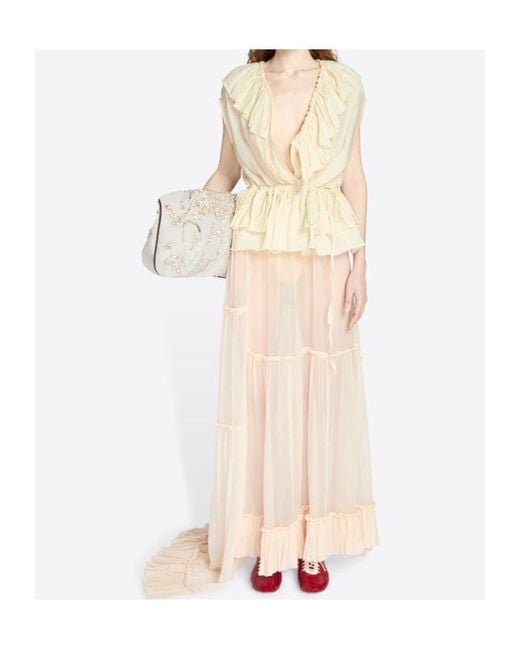 Dries Van Noten Natural Muslin Ruffled Top