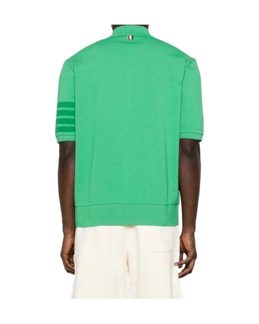 Thom Browne Green Stripe-Detail Polo Shirt for men