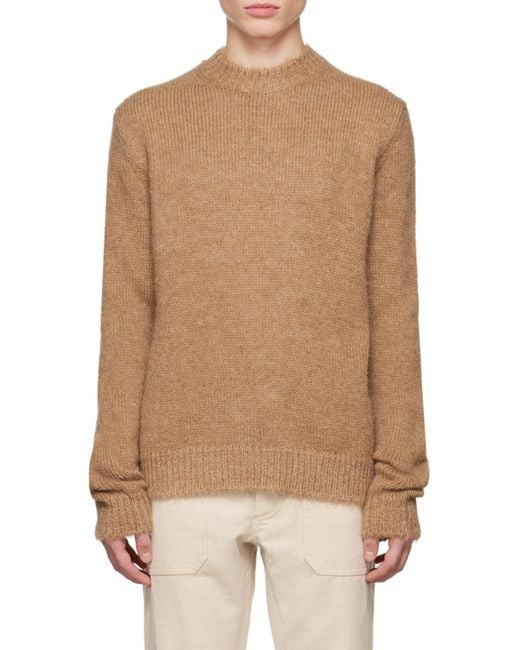 Jil Sander Brown Crewneck Ribbed Hem Jumper for men