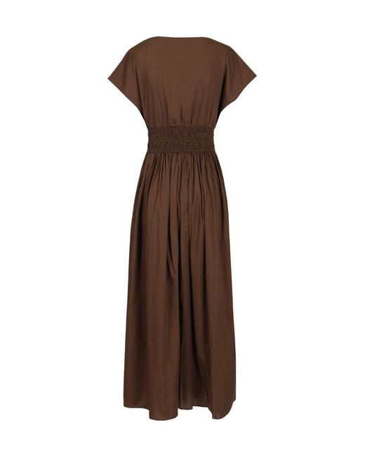Matteau Brown Shirred Waist Midi Dress