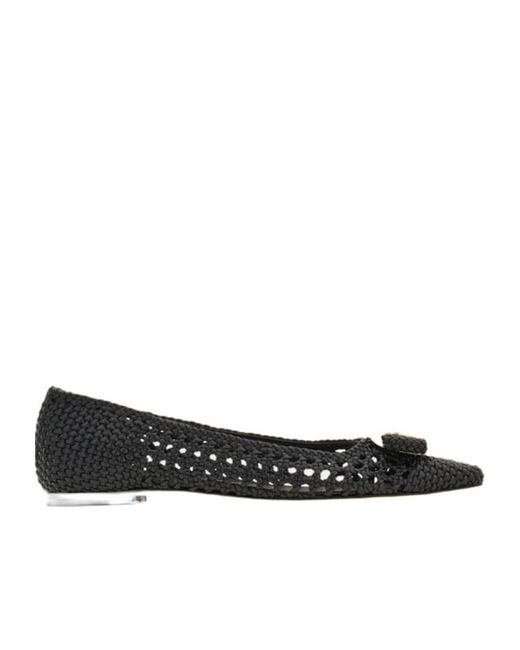 Ferragamo Black Ballet Flat With New Vara Buckle