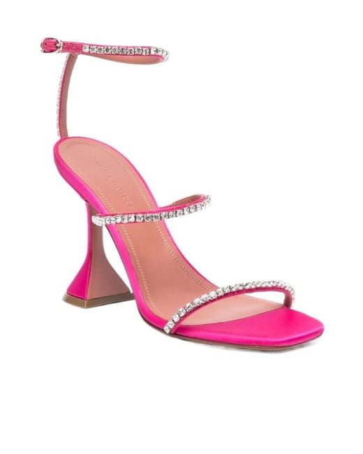 AMINA MUADDI Pink Square-Headed High-Heeled Sandals