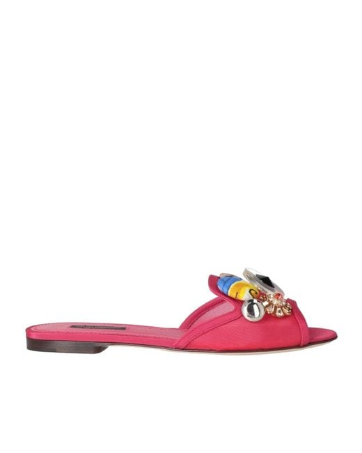 Dolce & Gabbana Pink Rhinestone Decorated Basic Color Flat Slippers