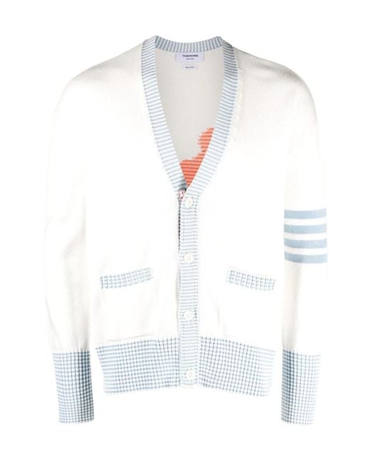 Thom Browne White Hector Intarsia Cardigan for men