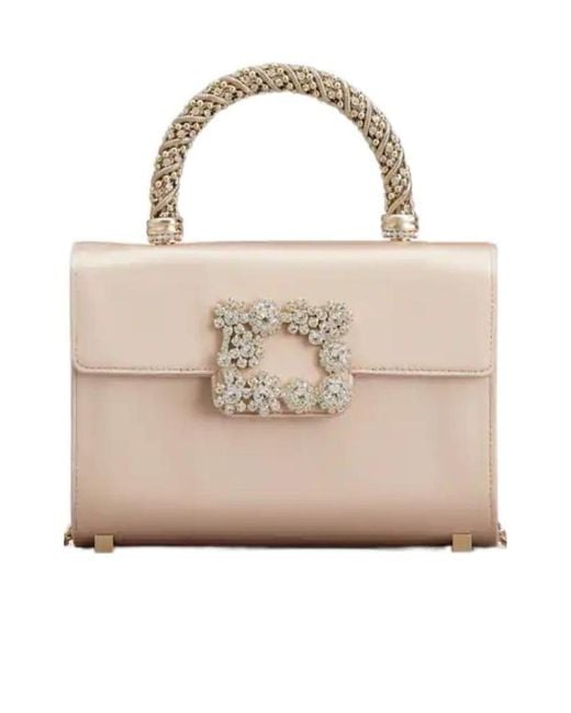 Roger Vivier Natural Embellished Foldover Top Tote Bag