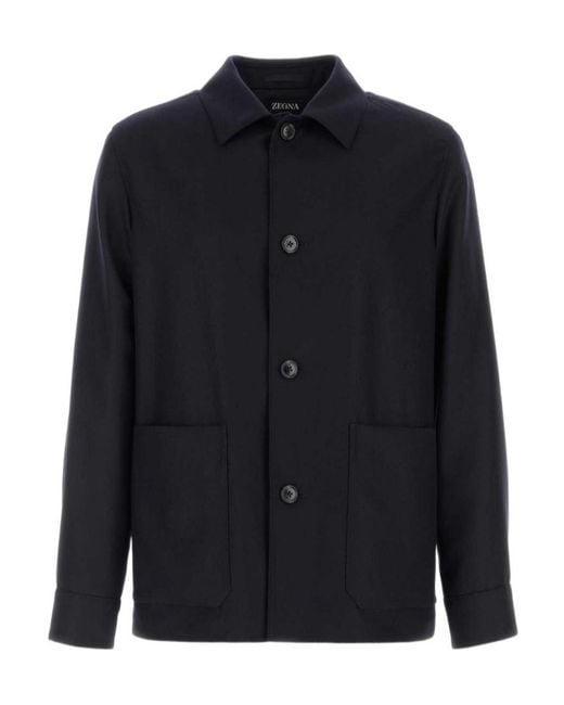 Zegna Blue Long-Sleeved Button-Up Jacket for men