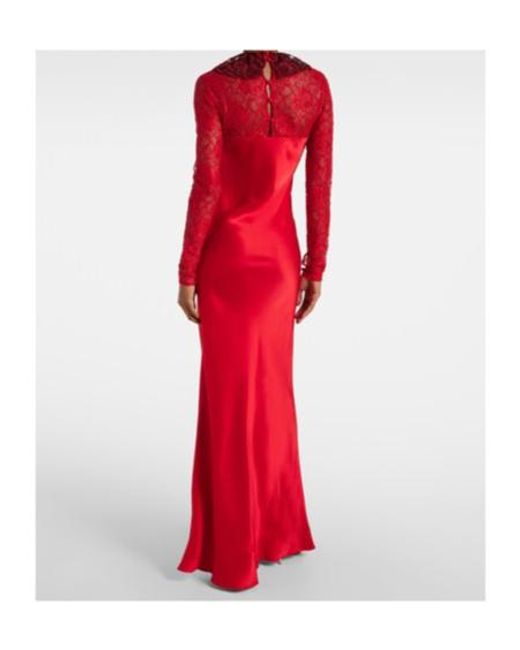 Rodarte Red Lace-Trimmed Silk-Blend Satin Gown