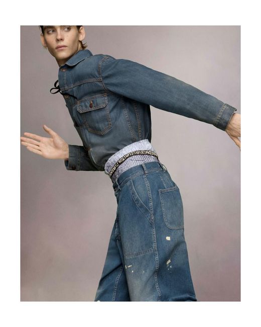 Maison Margiela Blue Pleated Denim Jacket for men