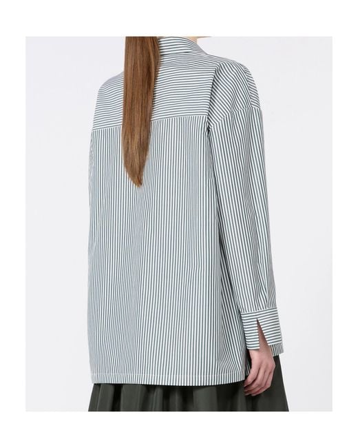 Max Mara Blue Cotton Poplin Stripe Blouse