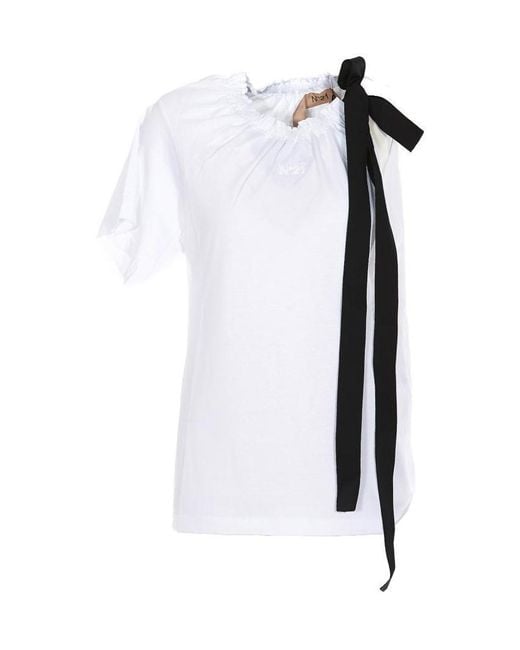 N°21 White Ruffle Detail T-Shirt