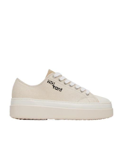 Isabel Marant White Austen Logo-Print Flatform Sneakers