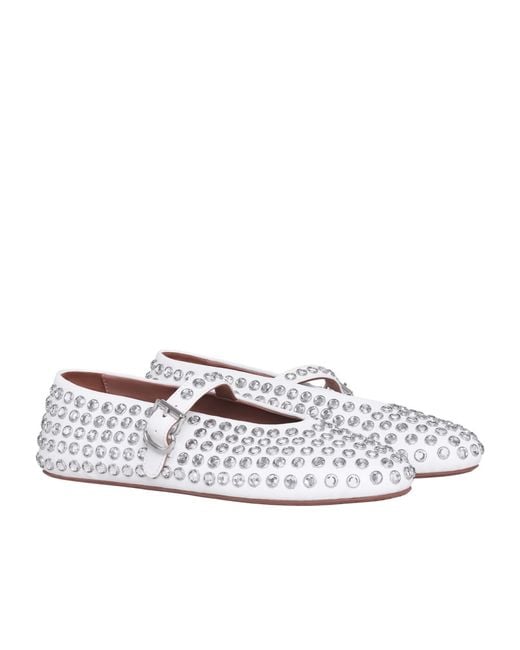 Alaïa White Alaïa Studded Strap Ballet Flats