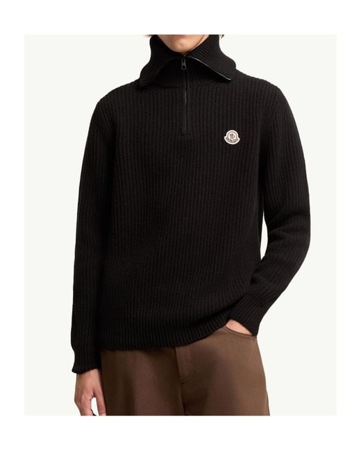 Moncler Black Logo Rib Wool Turtleneck for men