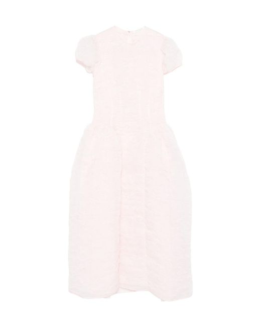 CECILIE BAHNSEN Pink Puff-Sleeve Seam-Detail Midi Dress