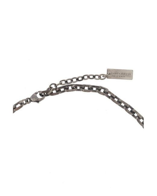 Saint Laurent Metallic Logo Plaque Chained Necklace for men