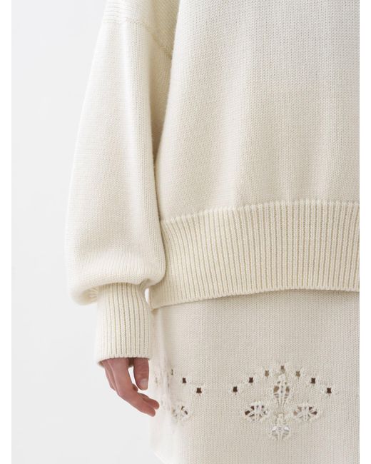 Chloé White Chloé Pointelle-Knit High Neck Sweater