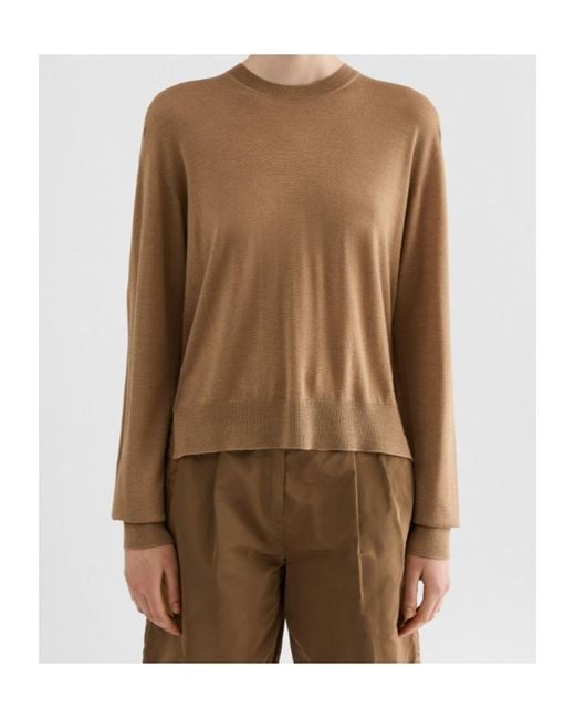 Jil Sander Brown Side-Slit Crewneck Sweater