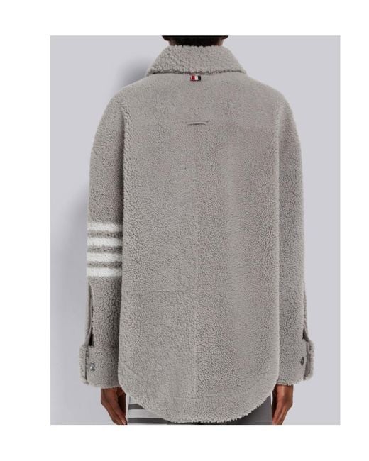 Thom Browne Gray 4-Bar Buttoned Oversized Shirt Jacket