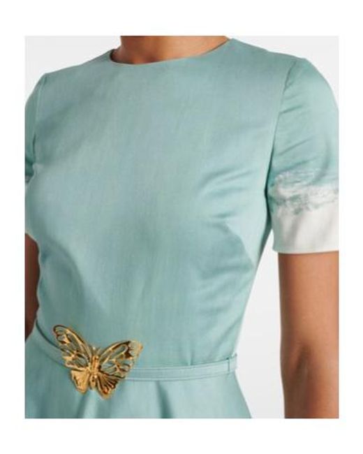 Oscar de la Renta Blue Embellished Cotton-Blend Poplin Midi Dress