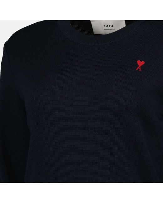 AMI Blue Logo Embroidered Crewneck Jumper for men