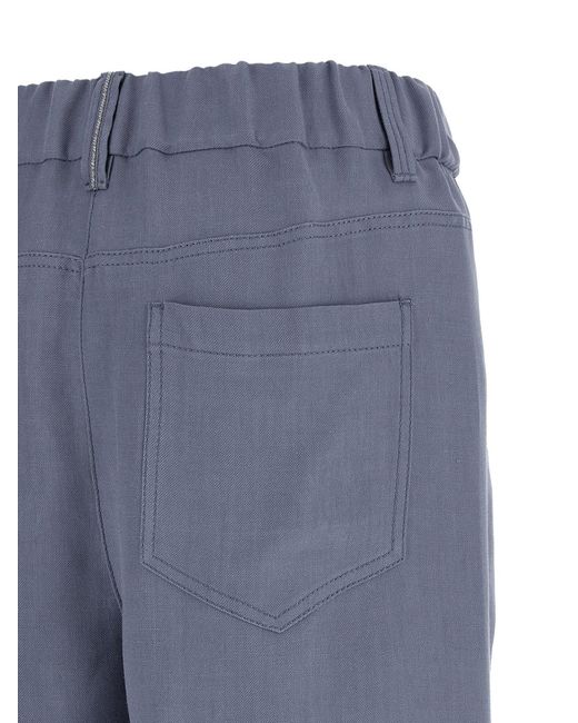 Brunello Cucinelli Blue Elasticated Waist Straight Leg Trousers