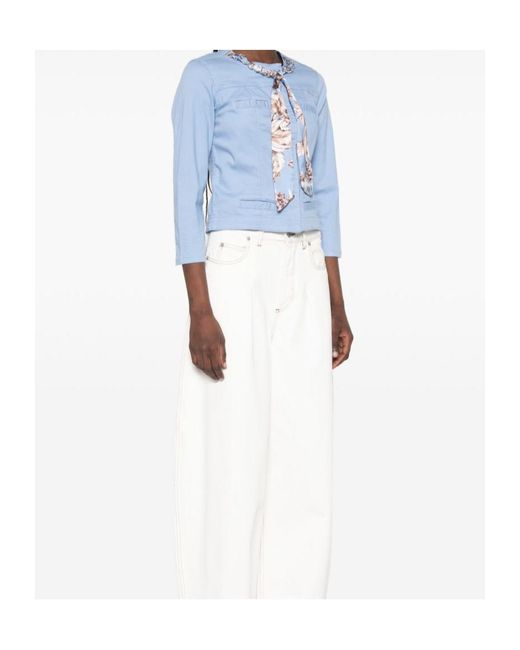 Liu Jo Blue Floral Chain Embellished Cropped Jacket