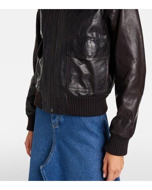 Victoria Beckham Black Shearling-Trimmed Leather Jacket