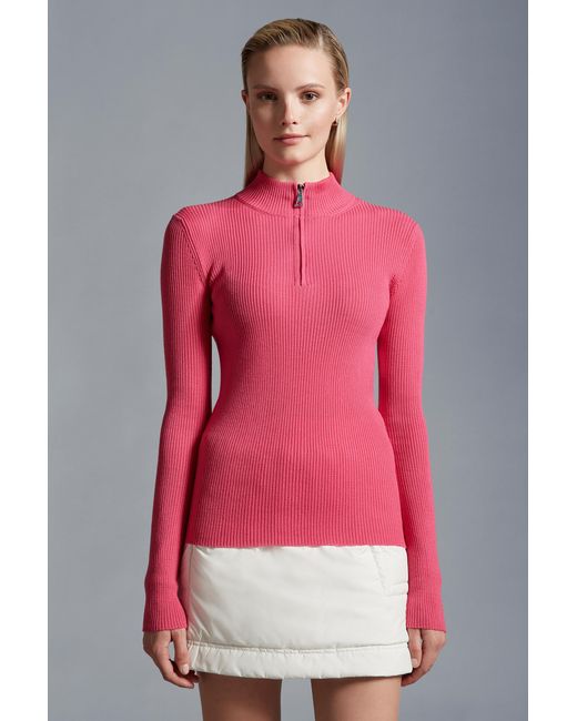 Moncler Pink Half-Zip Logo Patch Jumper