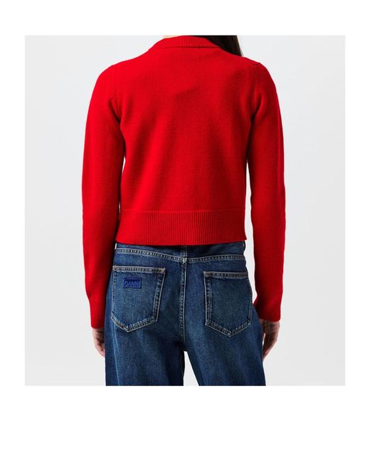 AMI Red Wool Knit Crewneck Cardigan