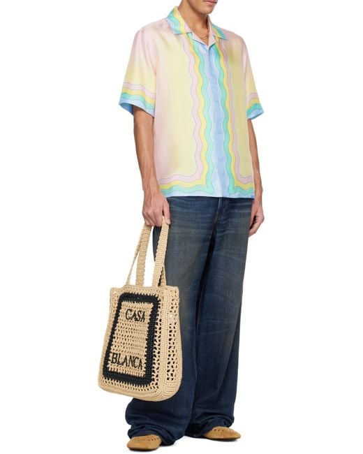 Casablanca White Flowers Long Sleeve Silk Twill Shirt for men