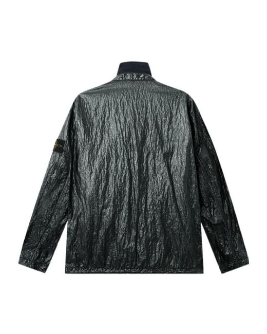 Stone Island Black Logo Patch Zipped Overshirt for men