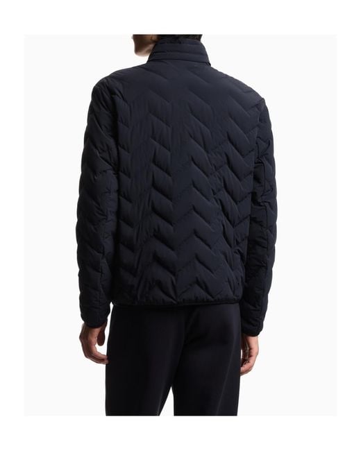 Emporio Armani Blue Nylon Down Jacket With Zip And Chevron Quilting Essential for men