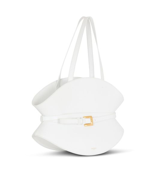 Balmain White Shuffle Medium Tote Bag