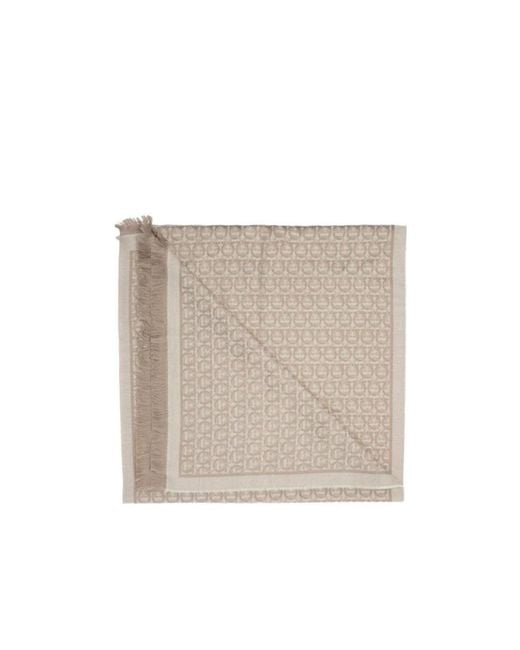 Ferragamo Natural Gancini Patterned Fringed Scarf