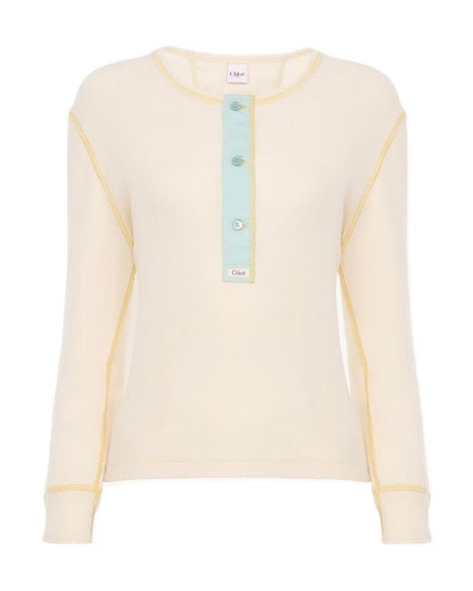 Chloé Natural Chloé Fitted Henley Shirt