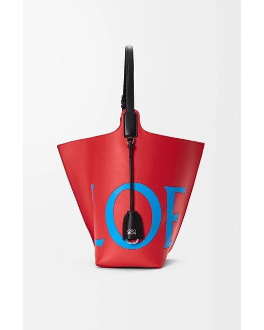 Loewe Red Large Bilbao Logo-Print Bucket Bag