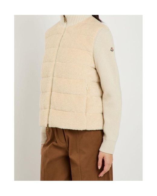 Moncler Natural Quilted Wool And Teddy Cardigan