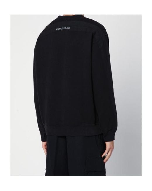 Stone Island Black Logo-Embroidered Crewneck Sweatshirt for men