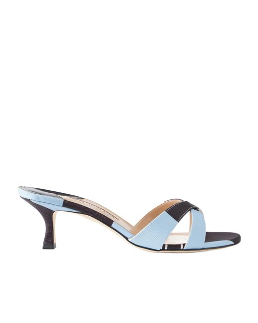 Manolo Blahnik Blue Emilia Wickstead Callamu 50 Striped Grosgrain Mules