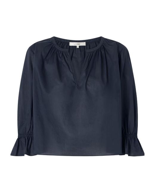 FRAME Blue The Poet Gathered Ruffled-Cuff Blouse