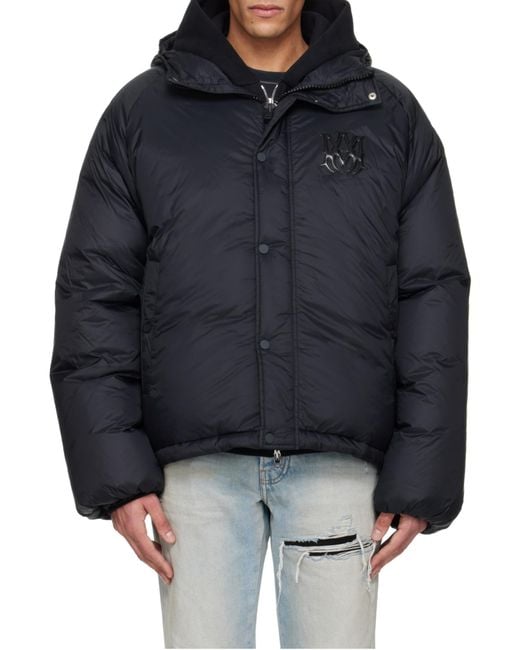Amiri Blue Logo Patch Hooded Down Jacket for men